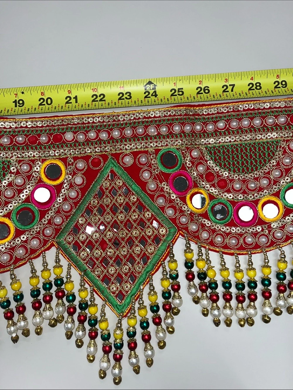 Source Unknown Red Multicolor Beaded and Mirror-Work Waistbelt
